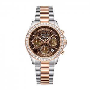 Alexandre Christie AC 6696 Silver Rosegold Brown Steel Lady MCFTRBO
